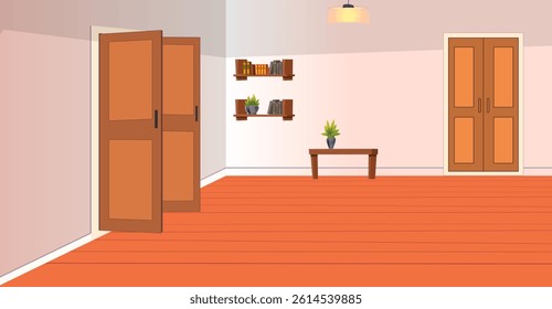 Cartoon Room Background Vector, Living Room Background, room doors vector