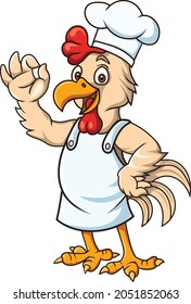Cartoon rooster chef with ok sign