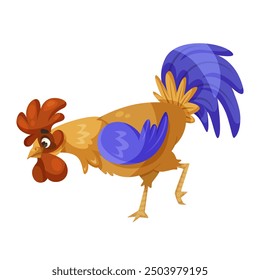 Cartoon rooster with colorful feathers. Vector illustration