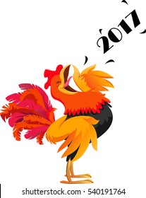 cartoon rooster crowing symbol of 2017 new year