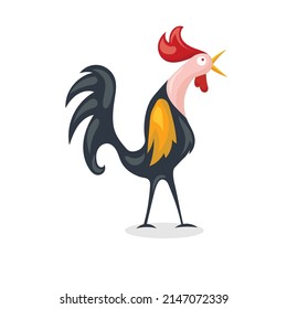 Cartoon rooster crowing vector, fowl rooster, rooster vector