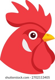 Una cabeza de gallo de dibujos animados, aislado en un fondo blanco. Ilustración vectorial de un animal de granja, pollo y aves. Diseño simple y lindo para varios propósitos.