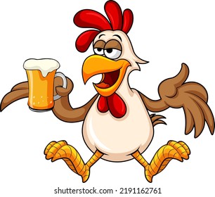 Cartoon rooster holding beer glass illustration