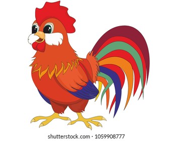 Cartoon Rooster isolated on white background