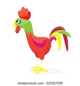 Cartoon rooster isolated on white background. Flat vector illustration. 