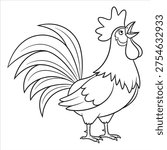 A cartoon rooster with a large tail and comb