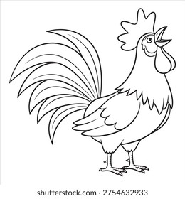 A cartoon rooster with a large tail and comb