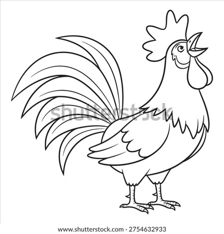 A cartoon rooster with a large tail and comb