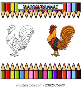 Cartoon rooster posing for coloring book