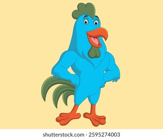 Cartoon rooster posing isolated on yellow background vector illustration