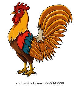 Cartoon rooster posing on white background