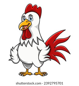 cartoon rooster posing on white background 