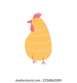 Cartoon rooster silhouette, cute Easter cock vector illustration isolated graphic element. Funny chicken character design. Hand drawing childish hen, domestic bird.