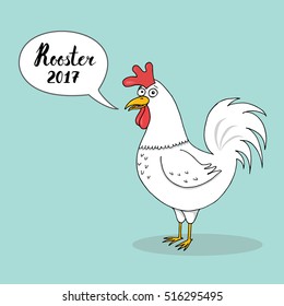 Cartoon Rooster symbol of 2017 on the Chinese calendar. Element for New Year's design. Vector illustration with call-out sign.