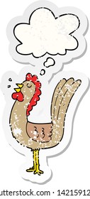 cartoon rooster with thought bubble as a distressed worn sticker