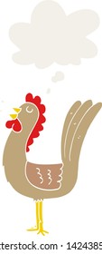 cartoon rooster with thought bubble in retro style