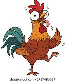 Cartoon Rooster Vector Illustration with Wide Eyes and Tongue Out