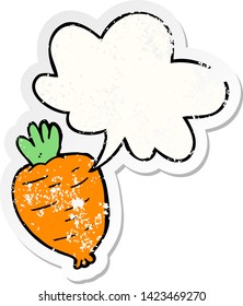 cartoon root vegetable with speech bubble distressed distressed old sticker