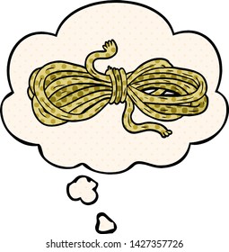 cartoon rope with thought bubble in comic book style