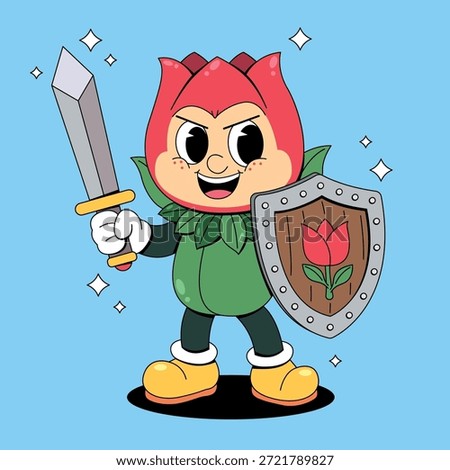 Cartoon Rose Knight with Sword and Shield