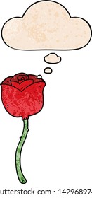 rosa de la caricatura con burbuja de pensamiento en estilo de textura gruesa