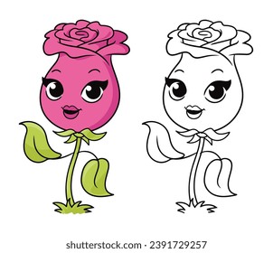 A Cartoon Rose Vector Illustration. Simple design outline style. You can change color you want.