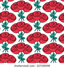 Cartoon Roses, Vector Seamless Pattern Background