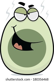 Cartoon rotten egg with stink lines, and a sinister expression. 