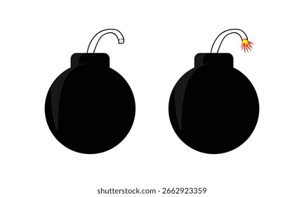 Cartoon Runde Bombe Vektor mit Sicherung brennt und nicht brennt
