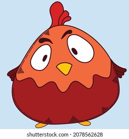cartoon round chicken with red crest