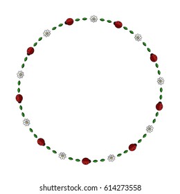 Cartoon round frame with cute ladybugs
