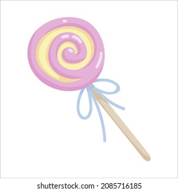 Cartoon round lollipop vector graphic isolated on white background.