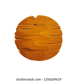 Dibujo de una placa redonda de madera. La vieja tabla de madera del oeste. Pizza vectorial de madera vieja aislada en fondo blanco. Cartel o tablón de madera para el mensaje de banner. 