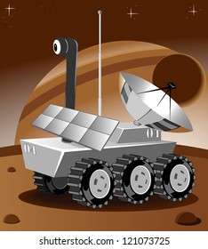 cartoon rover explores an unknown planet. Vector 2