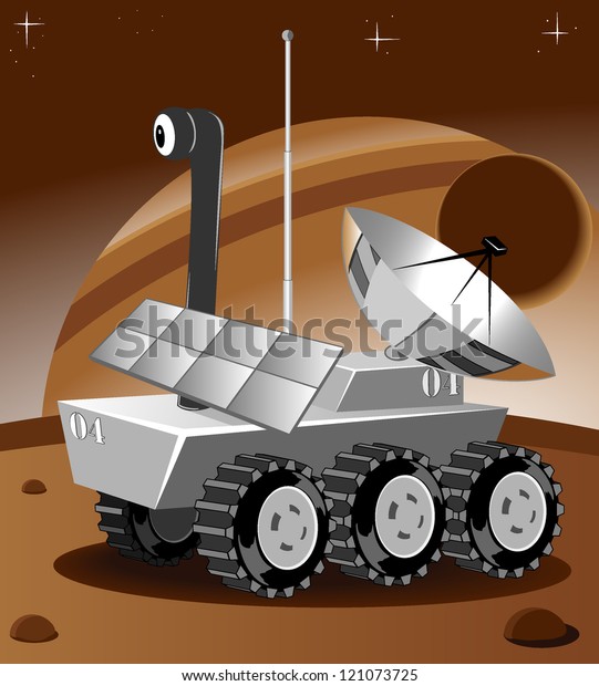 cartoon rover\
explores an unknown planet. Vector\
2