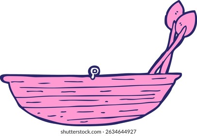 cartoon rowing boat in bright neon colors