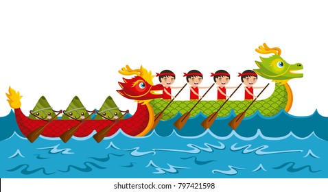 cartoon rowing team chinese rice dumpling festival