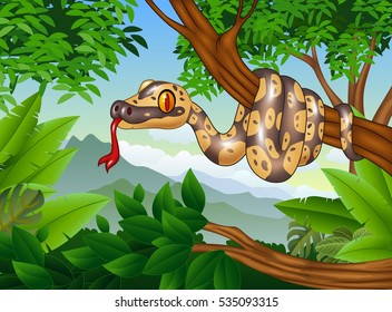 Cartoon Royal Python snake creeping on a branch