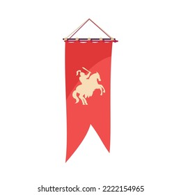 Cartoon Royal Red Pennant Flag With Knight On Horse Flat Vector Illustration