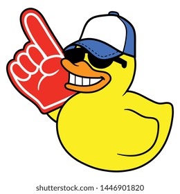 Cartoon Rubber Duck With Foam Finger Illustration