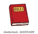 cartoon rule book icon doodle hand drawn. Outline colorful red rules book line drawing clipart symbol. Vector illustration