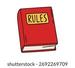 cartoon rule book icon doodle hand drawn. Outline colorful red rules book line drawing clipart symbol. Vector illustration