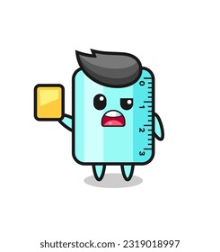cartoon ruler character as a football referee giving a yellow card , cute style design for t shirt, sticker, logo element