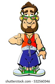 Cartoon runner on headphones with the player.