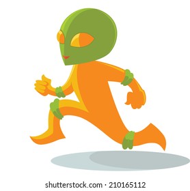 Cartoon Running Alien, Vector Illustration