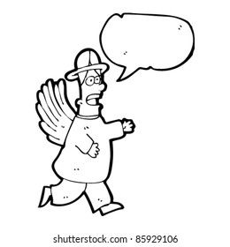 cartoon running angel with speech bubble