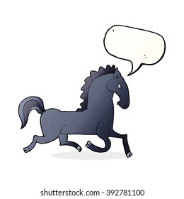 cartoon running black stallion with speech bubble