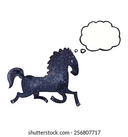 cartoon running black stallion with thought bubble