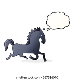 cartoon running black stallion with thought bubble