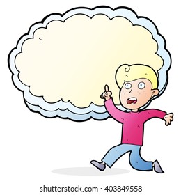 cartoon running boy in front of idea cloud with space for text